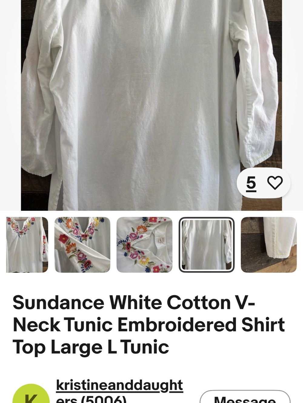 Sundance White Tunic with Multicolor Floral Embroidery Size Medium EUC - Picture 6 of 6